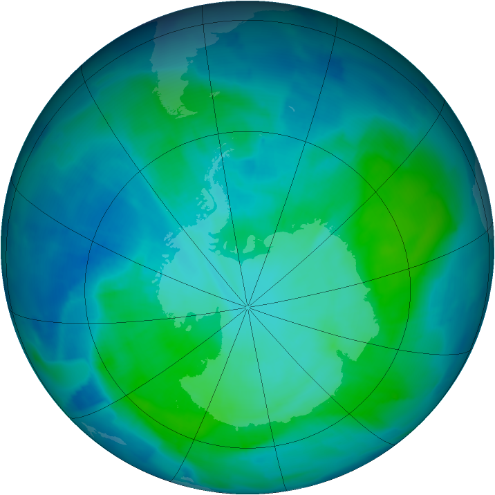 Antarctic ozone map for 30 January 2012
